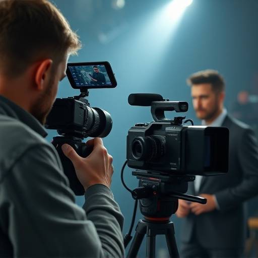 Camera filmt een acteur tijdens een opname.