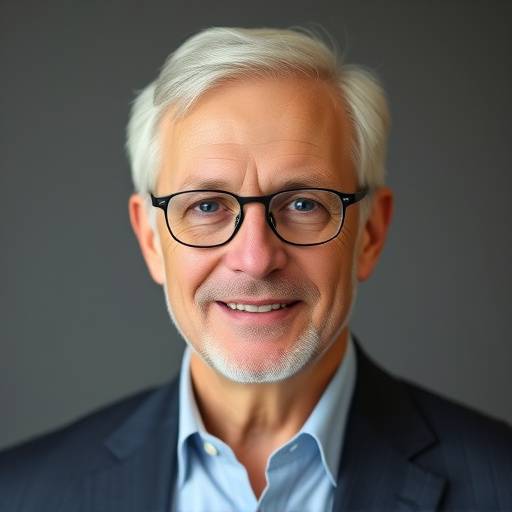 Professionele headshot van Professor Alistair Finch, een oudere man met een serieuze, doch vriendelijke uitstraling.